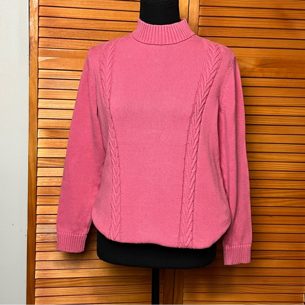 Karen Scott Vibrant Pink Cable Knit Turtleneck
